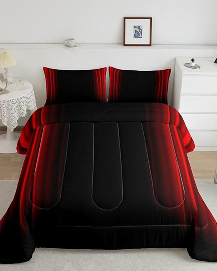 Abstract Ombre Comforter Set Kids Teens Red and Black Bedding Set Room Decor 3Pcs Full Size - LeafyLoom