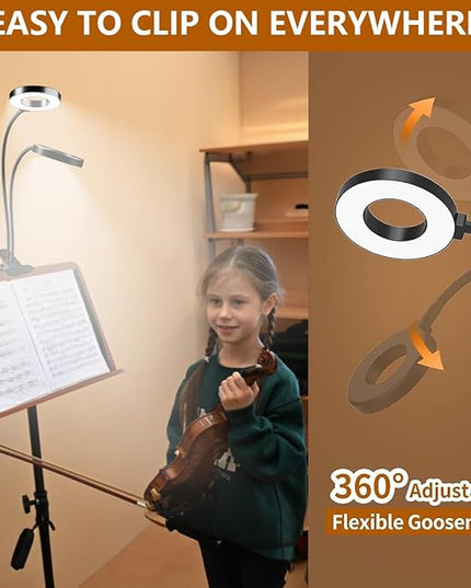 LED Desk Lamp with USB Adapter, Eye-Caring Gooseneck Ring Light, 3 Modes 10 Brightness Adjustable 10W Desk Light for Makeup Reading Bed Headboard (Metal) - LeafyLoom