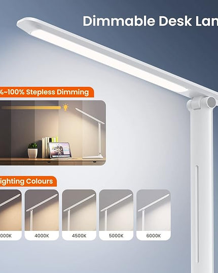LED Desk Lamp Foldable, 5 Lighting Colors and 100%~15% Brightness Levels Office Lamp, Touch Control and USB Powered Reading Lamp, Eye-Caring Table Lamp for Read,Work,Study,Sew,Makeup,Manicurist - LeafyLoom