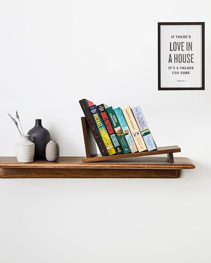 S&A WOODCRAFT Desktop Wood Bookshelf Wooden Bookend, Acacia Desk Organizer Shelf and Display Rack with Book Ends, Storage Shelf Bookcase for Office, Home Decor, Kitchen Countertop, Walnut Brown - LeafyLoom