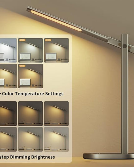 ProtoArc Modern Desk Lamp, Metal Aluminum Alloy Dimmable LED Desk Light with USB Charging Port, Eye-Caring Table Light, Touch Control, 5 Color Modes, 6 Brightness Levels, Timer for Home Office Bedroom - LeafyLoom