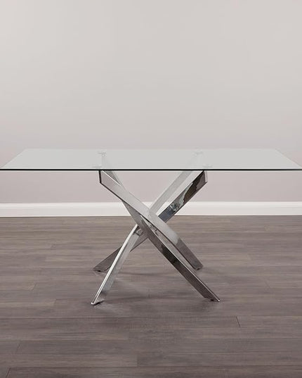 Uptown Club Glass Dining Table with Versatile Rectangular Designs, Tempered Surfaces, and Sturdy Bases for Modern Homes, Seats 4 to 8 People, Elegant Statement Piece, 63" x 36" Silver - LeafyLoom