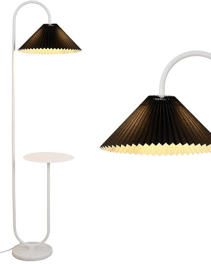 Modern Elegant with Tray Floor Lamp for Office Cafe Den Living Room Bedroom, Foot Switch and White Paint, Black Pleated Cloth Lampshade - LeafyLoom