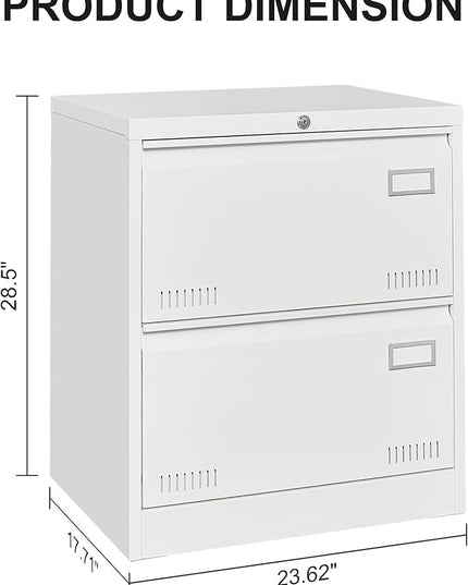 2 Drawer Lateral Lock and Card Holder, Multifunctional Metal Filing Cabinets w/Heavy 3 Section Slide Rail & Breathable Holes,for Legal/Letter/A4,White - LeafyLoom