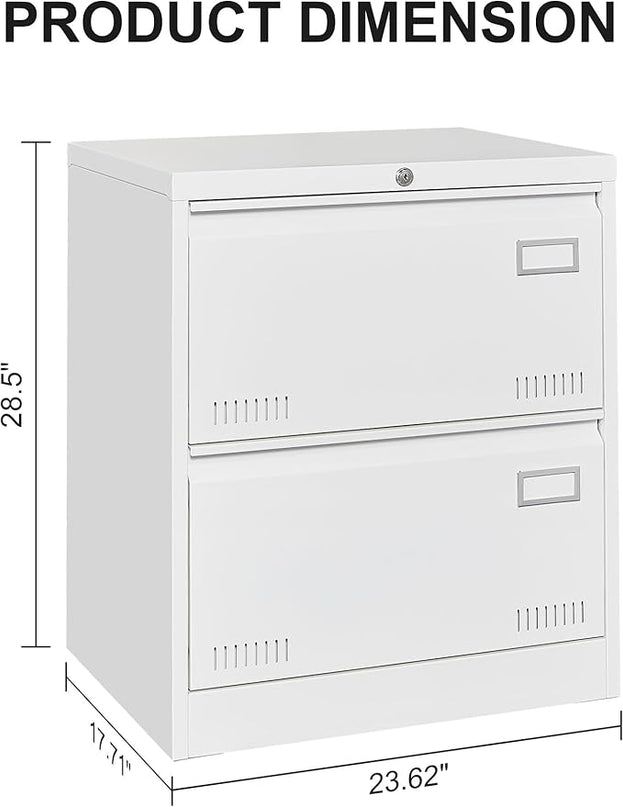 2 Drawer Lateral Lock and Card Holder, Multifunctional Metal Filing Cabinets w/Heavy 3 Section Slide Rail & Breathable Holes,for Legal/Letter/A4,White - LeafyLoom