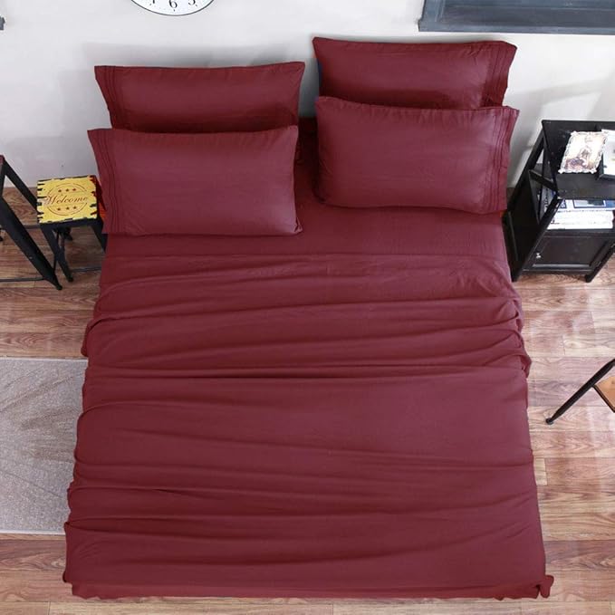 SONORO KATE Bed Sheet Set Super Soft Microfiber 1800 Thread Count Luxury Egyptian Sheets 18-Inch Deep Pocket，Wrinkle and Hypoallergenic-6 Piece (Burgundy, Twin XL-6 Piece) - LeafyLoom