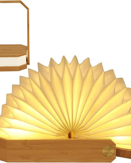 LED Desk Lamp Dimmable Table Lamp Reading Lamp with USB Charging Port, Wooden Hand Lamp, Folding Paper Portable Lamp, Eye-Caring Lamp, Led Lights for Home Decoration (Bamboo) - LeafyLoom
