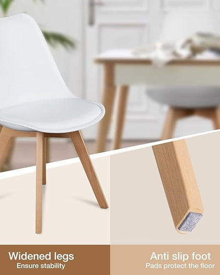 OLIXIS Dining Chairs Set of 4 Mid-Century Modern Dinning Chairs, Living Room Bedroom Outdoor Lounge Chair PU Leather Cushion and Wood Legs, White - LeafyLoom