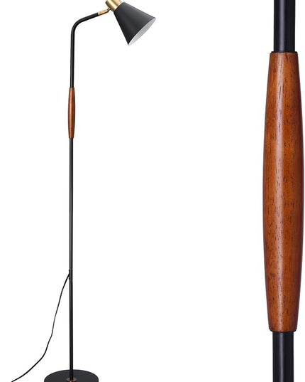 NIOSTA Height Adjustable Reading Floor Lamp,Industrial Modern Style,360 Degree Rotatable,Black & Brushed Copper Finsh, 3 Color Temperature (Black+Wood) - LeafyLoom