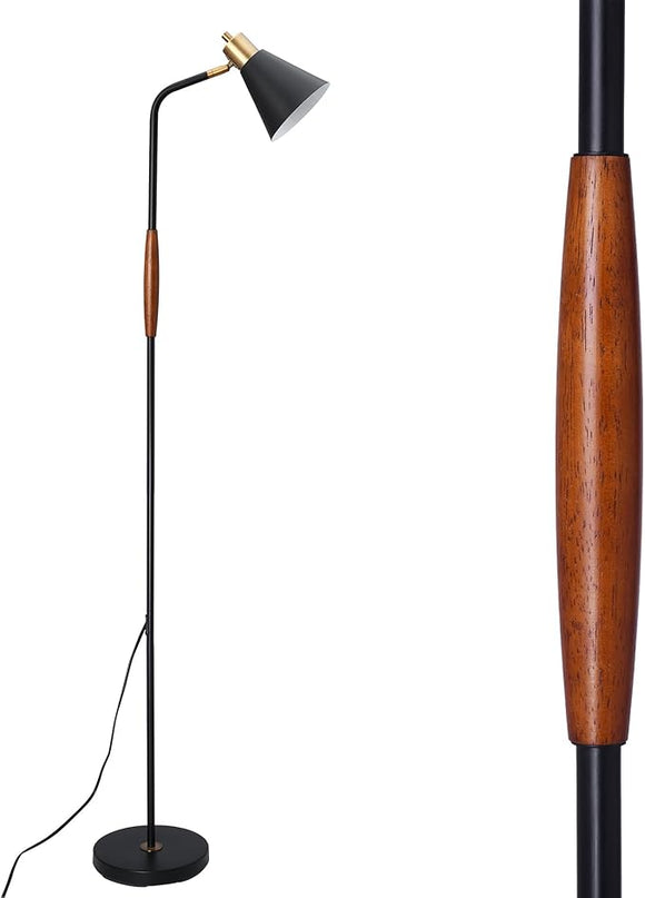 NIOSTA Height Adjustable Reading Floor Lamp,Industrial Modern Style,360 Degree Rotatable,Black & Brushed Copper Finsh, 3 Color Temperature (Black+Wood) - LeafyLoom