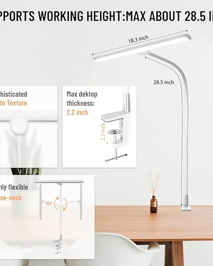 LED Desk Lamp with Clamp, Eye-Caring Architect Desk Lamps for Home Office, 24W Ultra Bright LED 30 Lighting Modes Adjustable, Studio Work Lamp for Task, with Remote Control Table Light - LeafyLoom