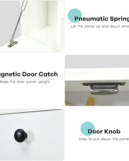 2 in 1 Foldable Tabletop, Folding Wall Mount Laptop Storage Compartments Space Saving Floating Desk, Small, White - LeafyLoom