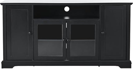 NicBex TV Stand for 65 Inch TV Modern TV Media Console Table with 2 Tempered Glass Doors Adjustable Panels,Entertainment Center with Storage for Living Room,59.8 Inch,Black - LeafyLoom