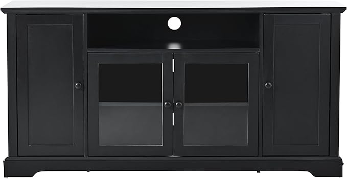 NicBex TV Stand for 65 Inch TV Modern TV Media Console Table with 2 Tempered Glass Doors Adjustable Panels,Entertainment Center with Storage for Living Room,59.8 Inch,Black - LeafyLoom
