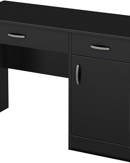 South Shore Small Computer Desk with Drawers, Pure Black - LeafyLoom