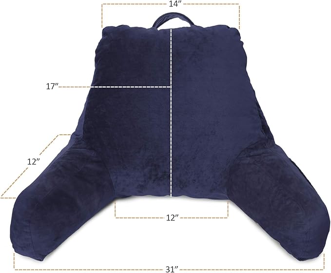 Clara Clark Reading Pillow, Standard Back Pillow for Sitting Up in Bed, Memory Foam Back Support Pillow, Reading Pillows for Sitting in Bed, Navy Blue Sit Up Pillow for Bed, Arm Pillow with Pockets - LeafyLoom