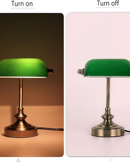FIRVRE Mini Glass Bankers Lamp, Desk Lamp, Classic Retro Bronze Finish G9 Base, Plug in Vintage Table lamp, Reading Modern for Home Office,Piano Banker Mini Desk Table Lamp,Library(without bulb) - LeafyLoom