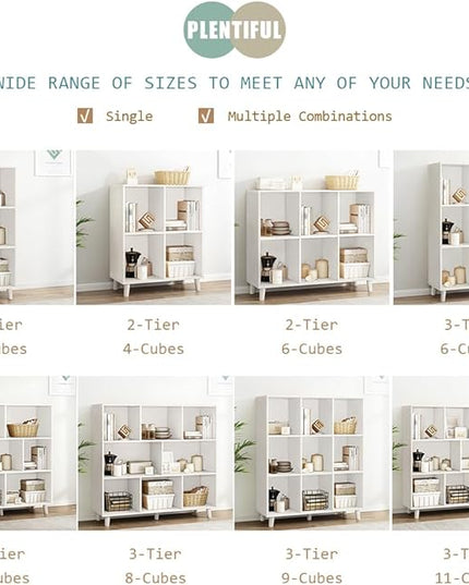 IOTXY Open Cube Low Bookcase - 3-Tier Freestanding Storage Display Cabinet Organizer with Legs for Home Office, 8-Cubes Open Shelf Short Bookshelf, White - LeafyLoom