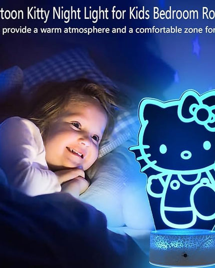 Cat Light, Cartoon Kitty Design 3D LED Lamp Gift Ideas in Kids Room Kitty Decor Lamp Most Wished for in Night Light for Kids Gifts 7 Color Change with Remote, Timer, for Kids Themed Gift for Cat Lover - LeafyLoom