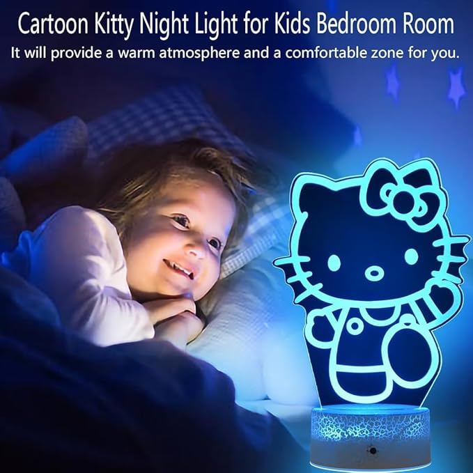 Cat Light, Cartoon Kitty Design 3D LED Lamp Gift Ideas in Kids Room Kitty Decor Lamp Most Wished for in Night Light for Kids Gifts 7 Color Change with Remote, Timer, for Kids Themed Gift for Cat Lover - LeafyLoom