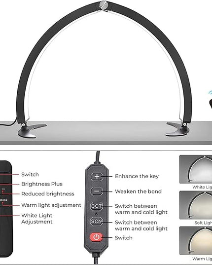 Adjustable Half Moon Light for Nail Desk, Professional LED Light Nail Lash Tech Lighting for Manicure, Pedicure, Tattoo, Lash Work, Manicure Light, Lash Light for Table (Black) - LeafyLoom