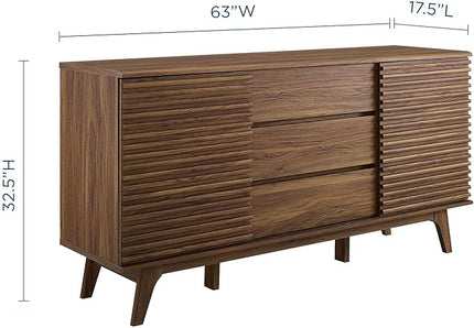 Modway Render 63" Mid-Century Modern Sideboard Buffet Table or TV Stand in Walnut - LeafyLoom