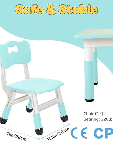 FUNLIO Adjustable Kids Chair (2pcs), 3 Level Height Adjustable Toddler Chair for Ages 3-8, Sturdy Child Chair with Maximum Bearing 220lbs, for Classrooms/Daycares/Homes, CPC & CE Approved - Green - LeafyLoom