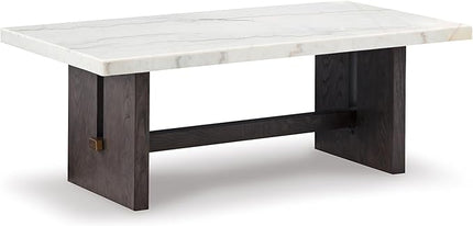 Signature Design by Ashley Burkhaus Traditional Rectangular Coffee Table with Marble Tabletop, Dark Brown & White - LeafyLoom