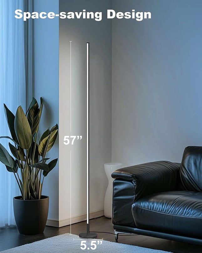 Modern Corner Floor Lamp - 3000K-6000K LED Standing Lamp - Minimalist Dimmable Floor Lamp with Remote Control for Living Room, Bedroom (Black) - LeafyLoom
