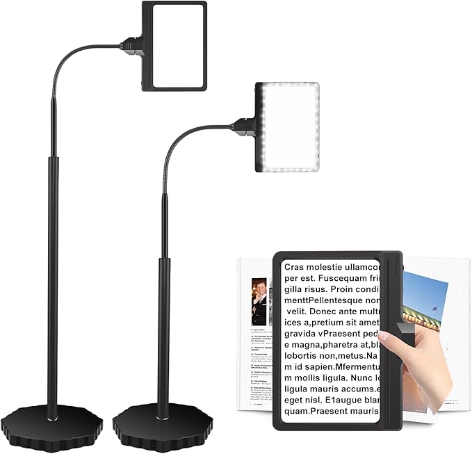 5X Magnifying Glass with Light and Stand, Adjustable Brightness Magnifying Floor Lamp, Gooseneck Arm Lighted Magnifier for Reading, Crafts and Close Work - LeafyLoom