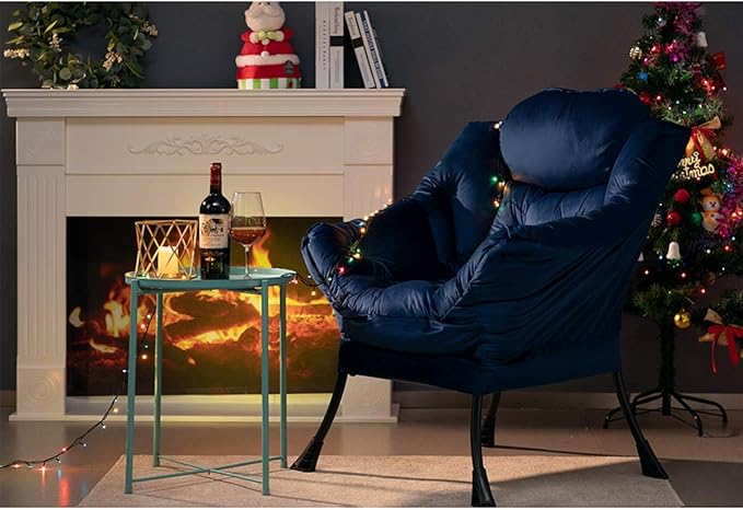 HollyHOME Modern Fabric Large Lazy Chair, Accent Oversized Comfy Reading Chair, Thick Padded Cozy Lounge Chair with Armrest, Steel Frame Leisure Sofa Chair for Living Room, Bedroom, Dorm, Royal Blue - LeafyLoom