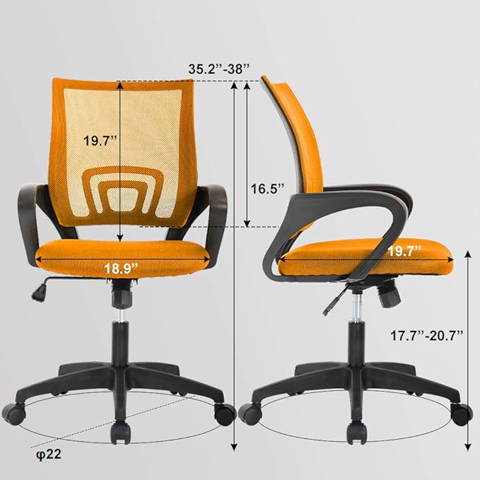 Home Office Chair Ergonomic Desk Chair Mesh Computer Chair with Lumbar Support Armrest Executive Rolling Swivel Adjustable Mid Back Task Chair for Women Adults (Orange) - LeafyLoom
