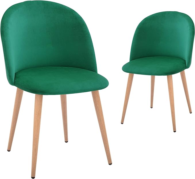 CangLong Mid Century Modern Kitchen Velvet Upholstered Accent Leisure Chairs,Set of 2, Green 1 - LeafyLoom