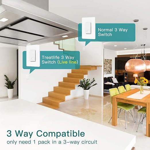 TREATLIFE 3 Way Smart Light Switch 4 Pack, 2.4GHz Wi-Fi Smart Switch Works with Alexa and Google Home, Neutral Wire Required, Remote Control, FCC Certified, No Hub Required TREATLIFE