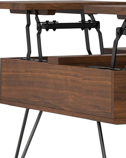 SIMPLIHOME Hunter 32 inch Wide Square Industrial Lift Top Coffee Table in Walnut for The Living Room and Family Room - LeafyLoom
