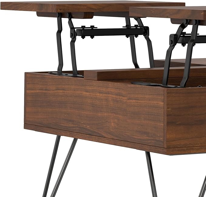SIMPLIHOME Hunter 32 inch Wide Square Industrial Lift Top Coffee Table in Walnut for The Living Room and Family Room - LeafyLoom