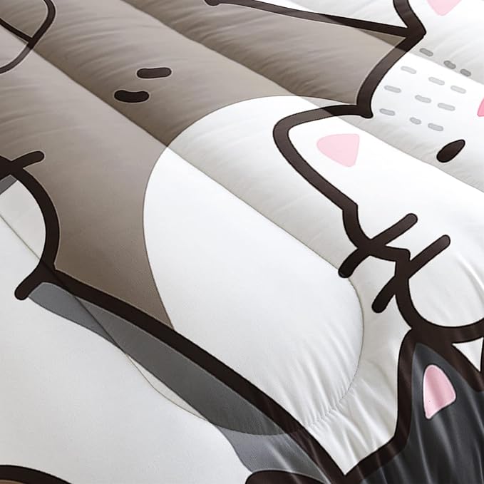 CVHOUSE Cat Bedding,Cartoon Cat Comforter Full,Animals Print Comforter Set for Kids,Kawaii Quilt Set with 1 Comforter and 2 Pillow Cases - LeafyLoom