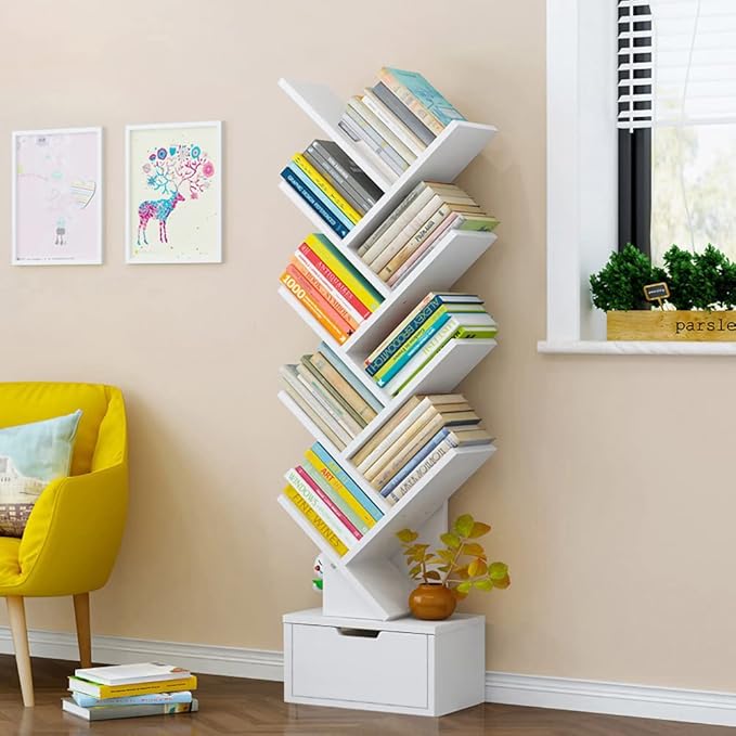 Flydem Tree Bookshelf,Bookshelves,Books Holder, Tree Bookcase,book organizer,Book Rack,Organizer for Books,kids bookshelf,small bookshelf for small spaces,white bookcase/bookshelf(White) - LeafyLoom