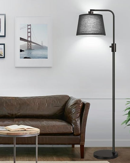 【Upgraded】 Dimmable Floor Lamp, 1000 Lumens LED Edison Bulb Included, Arc Floor Lamps for Living Room Modern Standing Lamp with Black Shade, Tall Lamps for Living Room Bedroom Office Dining Room - LeafyLoom