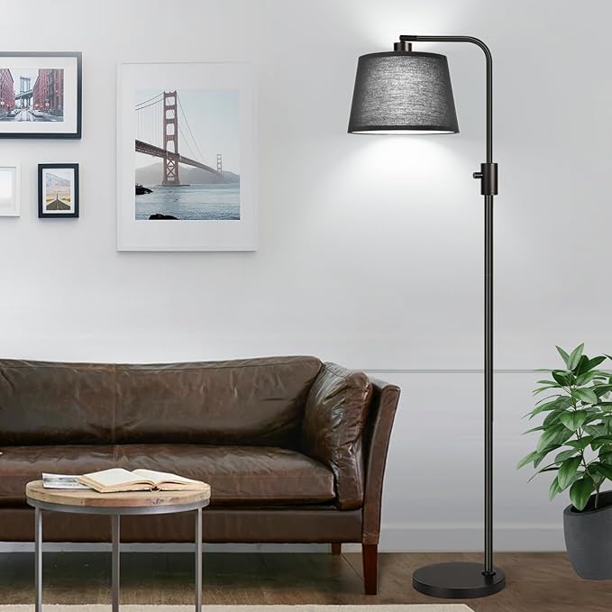 【Upgraded】 Dimmable Floor Lamp, 1000 Lumens LED Edison Bulb Included, Arc Floor Lamps for Living Room Modern Standing Lamp with Black Shade, Tall Lamps for Living Room Bedroom Office Dining Room - LeafyLoom