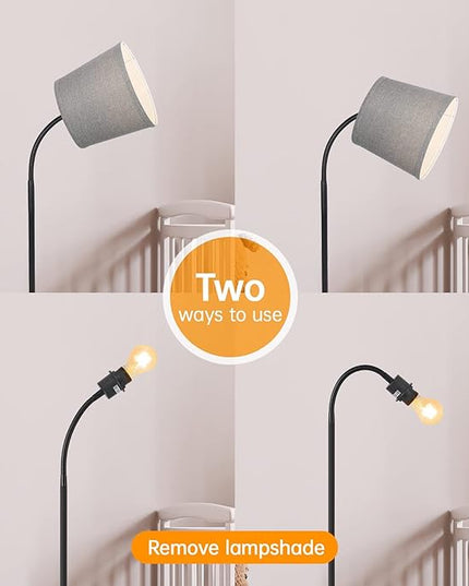 LED Floor Lamp, Standing Lamp for Living Room with Linen Lamp Shade,Adjustable Gooseneck Modern Reading Light,Floor Lamps for Bedroom,Office,Farmhouse,12W LED Bulb Included - LeafyLoom