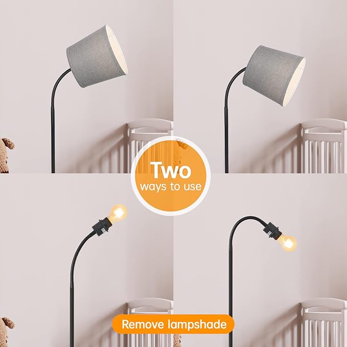 LED Floor Lamp, Standing Lamp for Living Room with Linen Lamp Shade,Adjustable Gooseneck Modern Reading Light,Floor Lamps for Bedroom,Office,Farmhouse,12W LED Bulb Included - LeafyLoom
