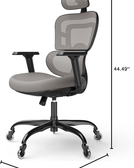 Ergonomic Office Chair - Mesh Office Chair High Back, Rolling Desk Chair, Executive Swivel Chair, Computer Chair with 3D Adjustable Armrest, 3D Lumbar Support, Blade Wheels, Adjustable Headrest - LeafyLoom