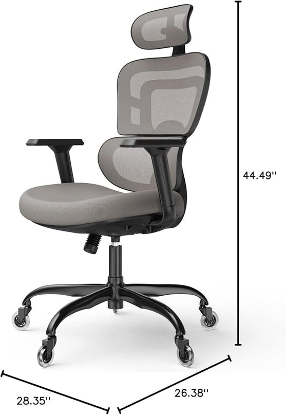 Ergonomic Office Chair - Mesh Office Chair High Back, Rolling Desk Chair, Executive Swivel Chair, Computer Chair with 3D Adjustable Armrest, 3D Lumbar Support, Blade Wheels, Adjustable Headrest - LeafyLoom