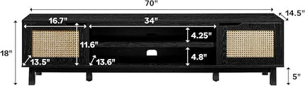 Walker Edison Destin Modern Minimal Rattan-Door Stand for TVs up to 80 Inches, 70 Inch, Coastal Oak - LeafyLoom