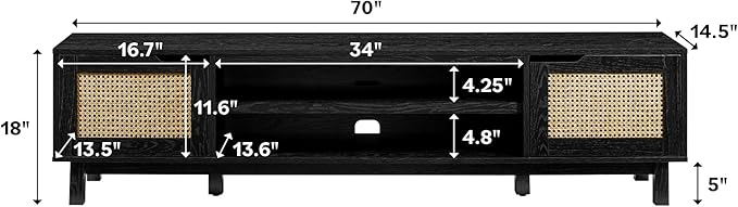 Walker Edison Destin Modern Minimal Rattan-Door Stand for TVs up to 80 Inches, 70 Inch, Coastal Oak - LeafyLoom
