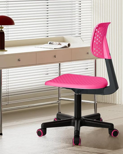 Desk Chair Armless Cute Office Chair, Low Back Rolling Home Office Task Chair Adjustable Swivel Study Chair for Girls Teens Adults Children Kids, Pink - LeafyLoom