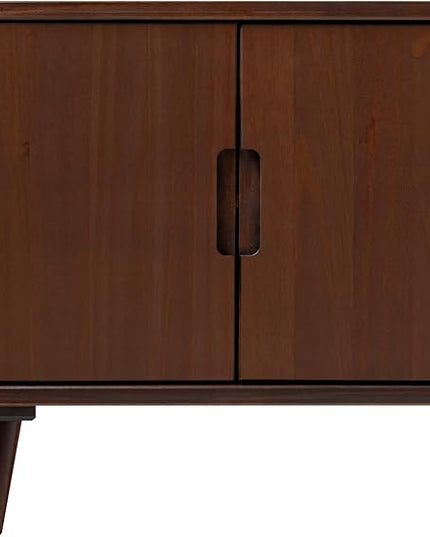 Walker Edison Genia Mid-Century Modern Solid Wood Stand for TVs up to 65 Inches, Walnut - LeafyLoom