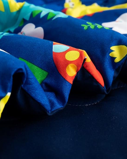 Wajade 7 Piece Kid Boys Dinosaur Comforter Set Twin Size 3D Blue Dinosaur Wild Park Jungle Print Bedding Set with Comforter, Sheet Set, Pillowcase and Sham - LeafyLoom