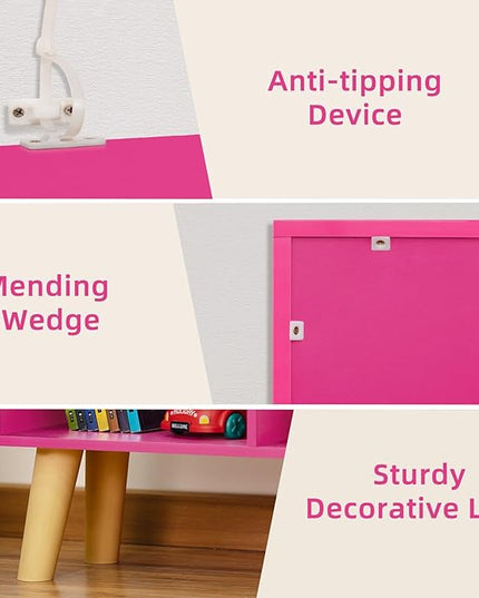 LEYAOYAO Bookshelf,3 Tier Book Shelf with Legs,Pink Modern Bookshelf,Large Freestanding Open Modern Bookshelves,Display Bookcases Decor Furniture for Nursery - LeafyLoom